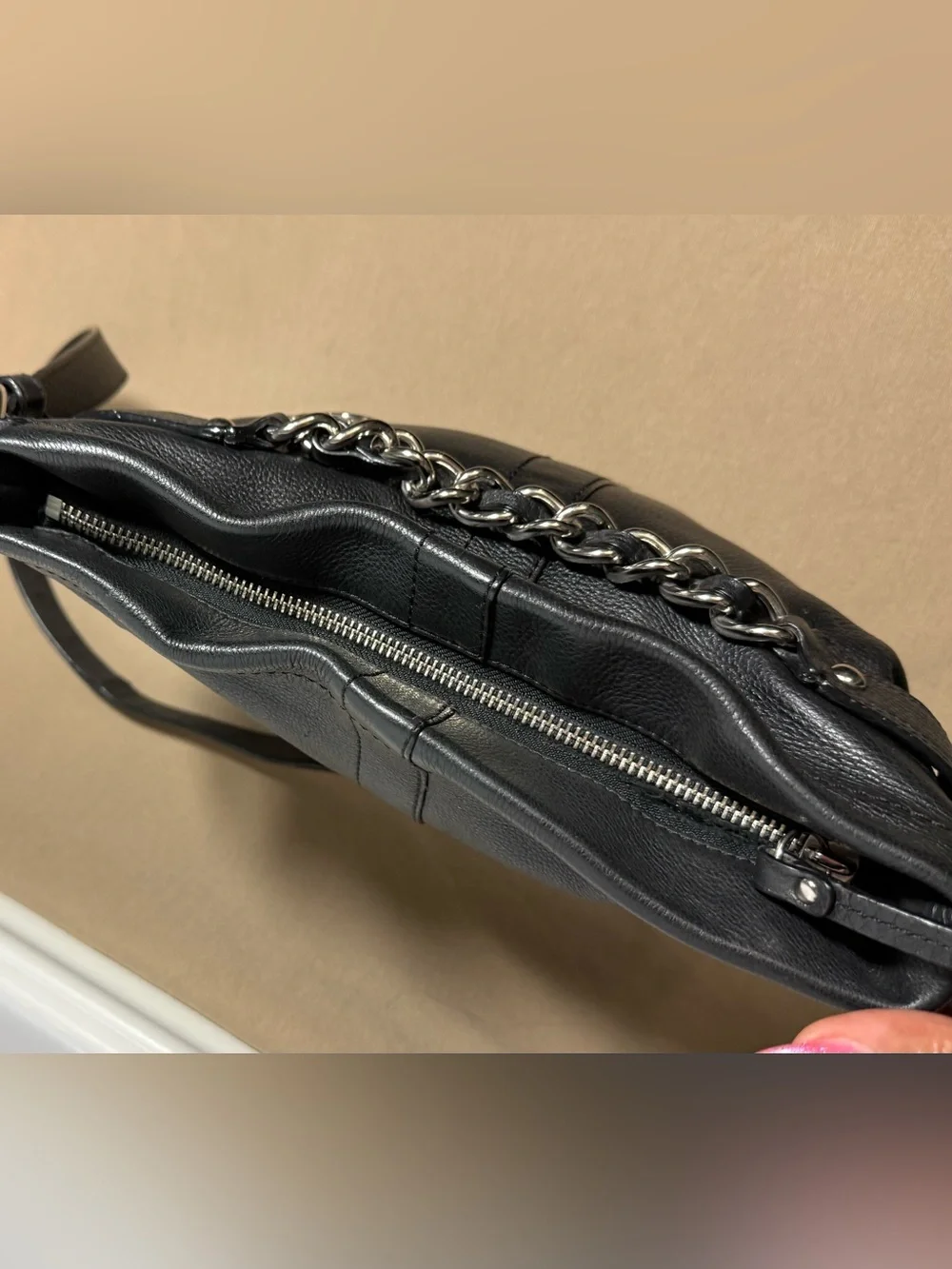 Coach Black Pebbled Leather Chain Duffle Crossbody Bag F19722